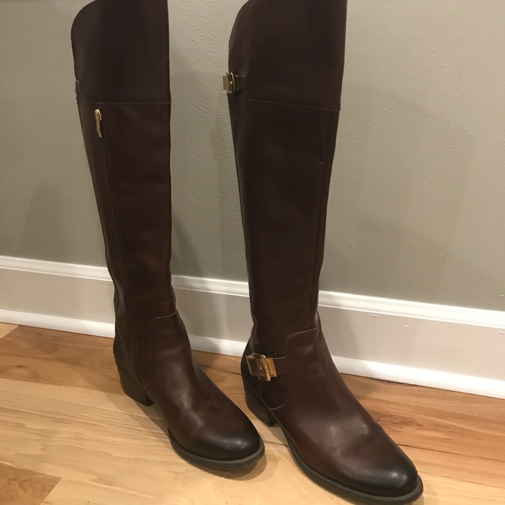 Over the knee brown leather upper boots